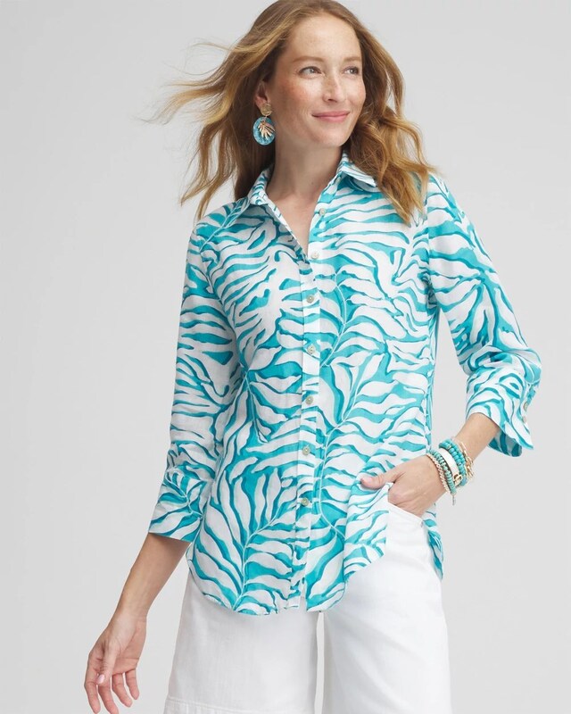 No Iron Linen Palms 3/4 Sleeve Shirt - image 1